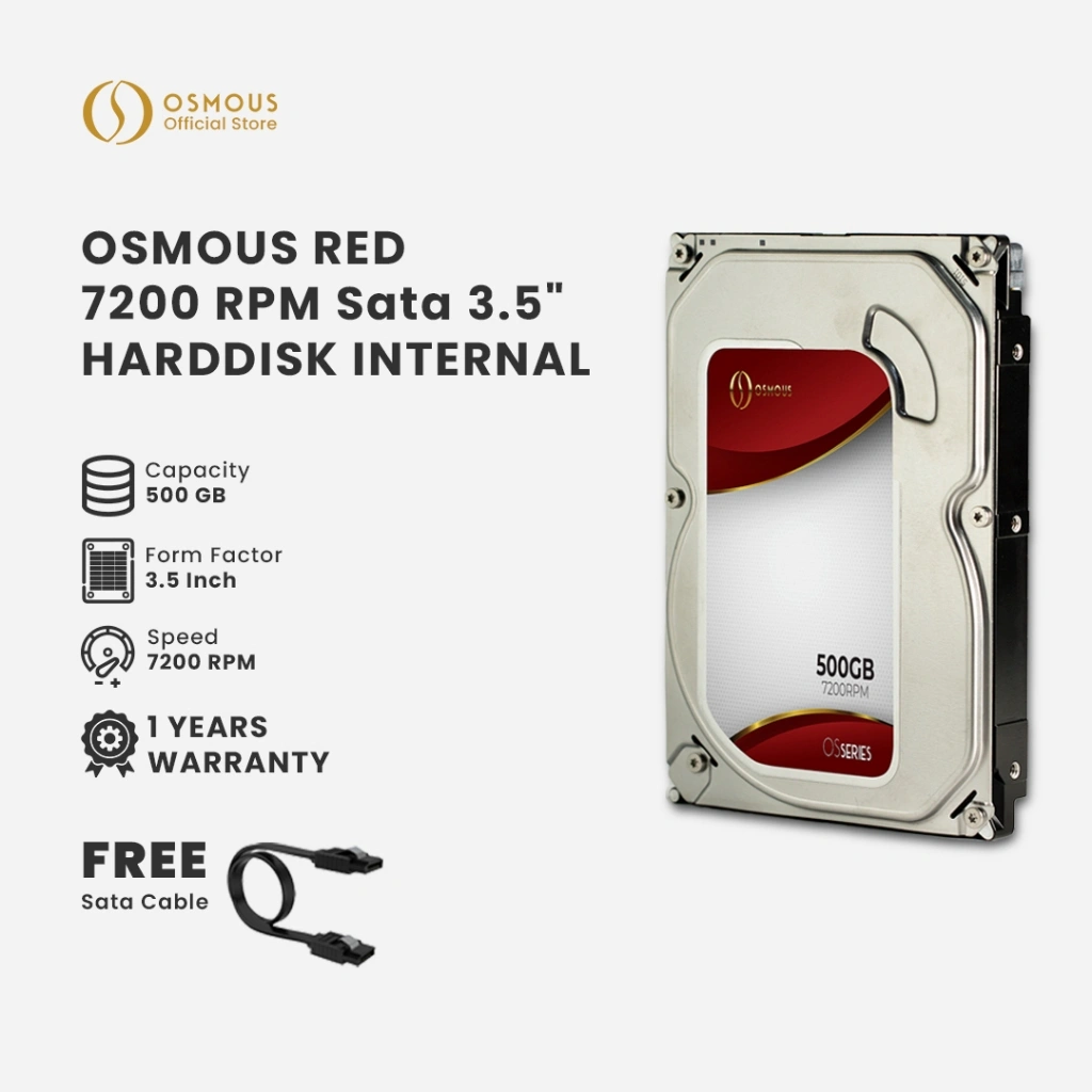 Osmous Red Hardisk HDD Internal PC 500GB 7200RPM SATA 3.5"