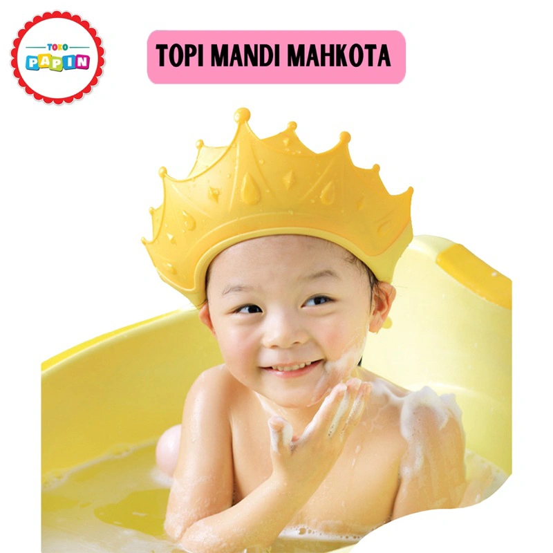 TokoPapin Topi Mandi Keramas Mahkota Anak Bayi Balita Baby Shower Cap Mahkota Peralatan Penutup Pelindung Kepala Mandi Anak Bayi