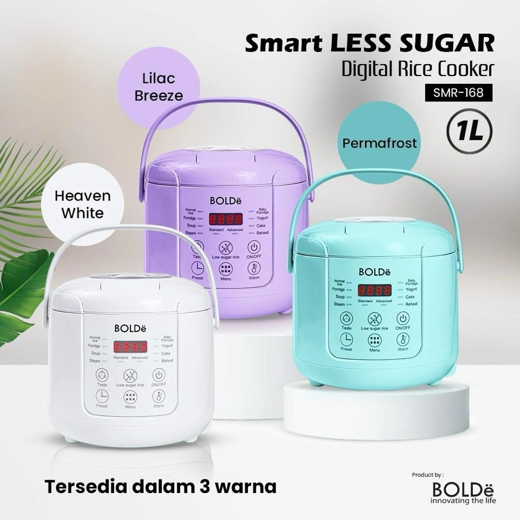 BOLDe SMART LESS SUGAR DIGITAL RICE COOKER  1L - LOW CARBO sugar bergaransi