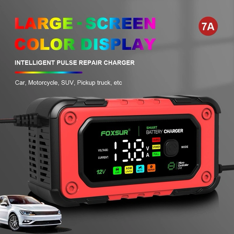 FOXSUR Charger Aki Mobil Motor 12V 7A Smart Charger Digital Display Original