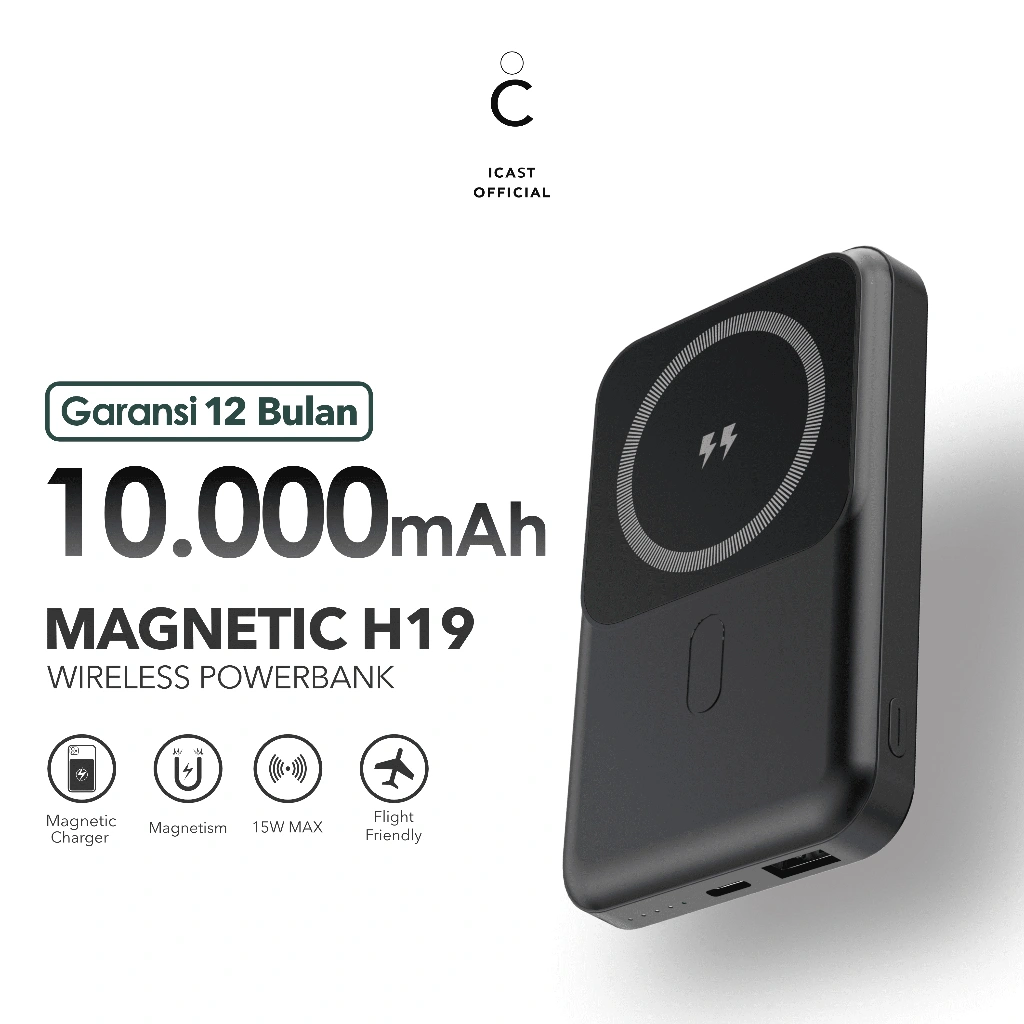 iCast H19 Powerbank Magnet 10000 mAh Fast Charging 20W PD & 15W Magnetic Charger