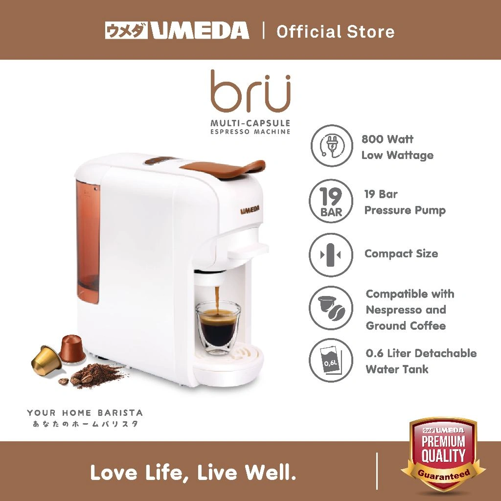 UMEDA BRU Coffee Maker | Mesin Espresso Multi Kapsul 19 Bar – Tangki 600 ml, Auto Off