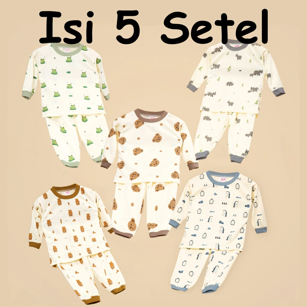 (ISI 5 SETEL) Setelan Anak & Bayi Unisex Animal Sleepwear Pajamas/ Baju Anak Laki Laki / Baju Bayi / Setelan Bayi Laki Laki / Baju Anak Perempuan / Setelan Bayi Perempuan / Baju Anak Anak / Pakaian Anak / Pakaian Bayi Usia 0 - 4 Tahun