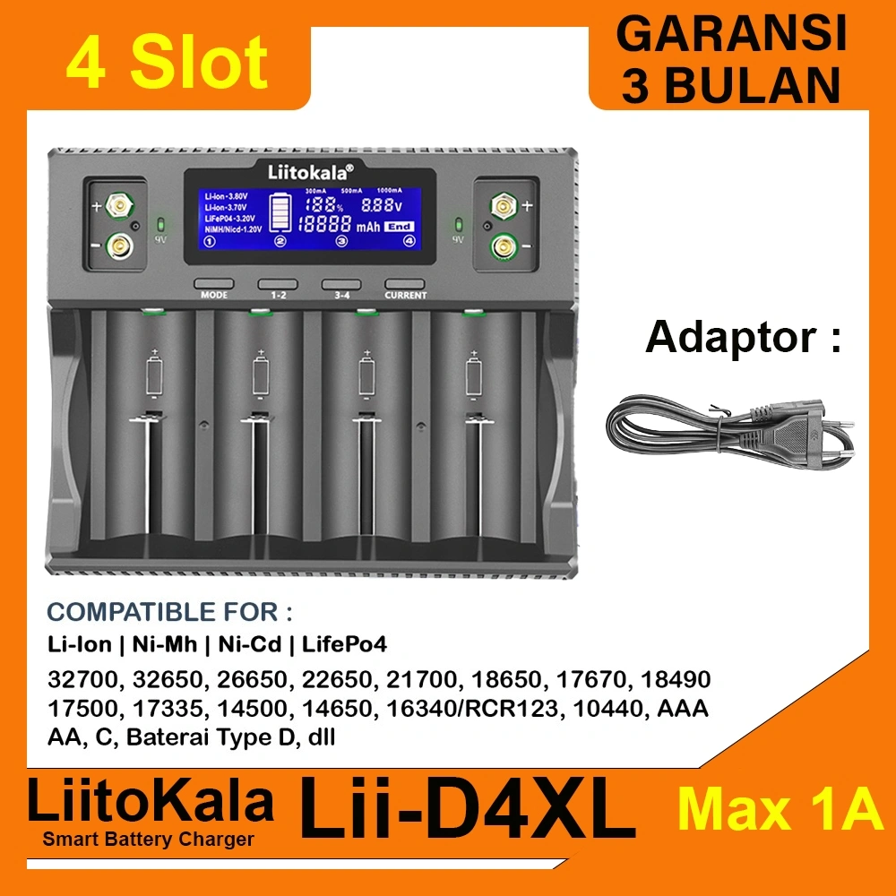 Liitokala Lii-D4XL Multi Baterai Charger 18650 26650 21700 AA AAA D