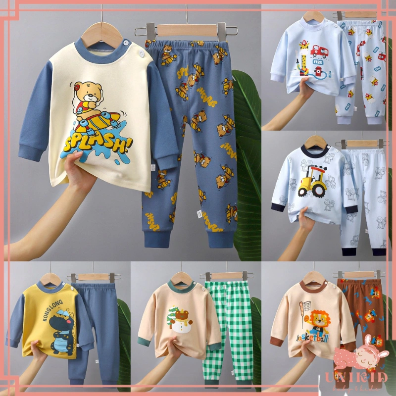 UNIKID BAJU TIDUR ANAK LENGAN PANJANG USIA 1-6 TAHUN BAHAN KATUN SETELAN BAYI LAKI LAKI