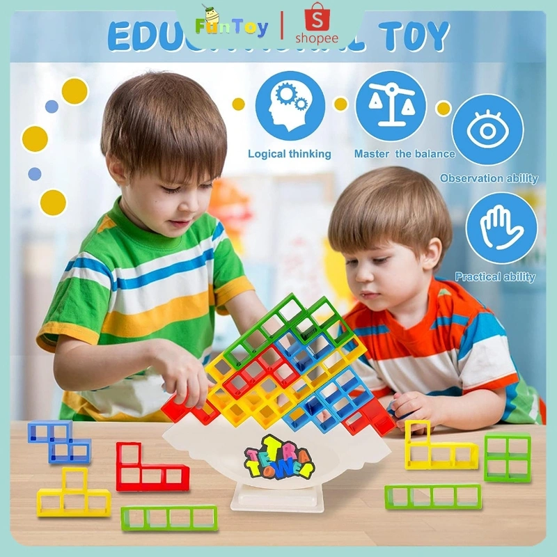 FUNTOY 32PCS Mainan Etra Tower Tetris Tower Puzzle Mainan Keseimbangan Mainan Interaksi Anak Dan Dewasa Family game