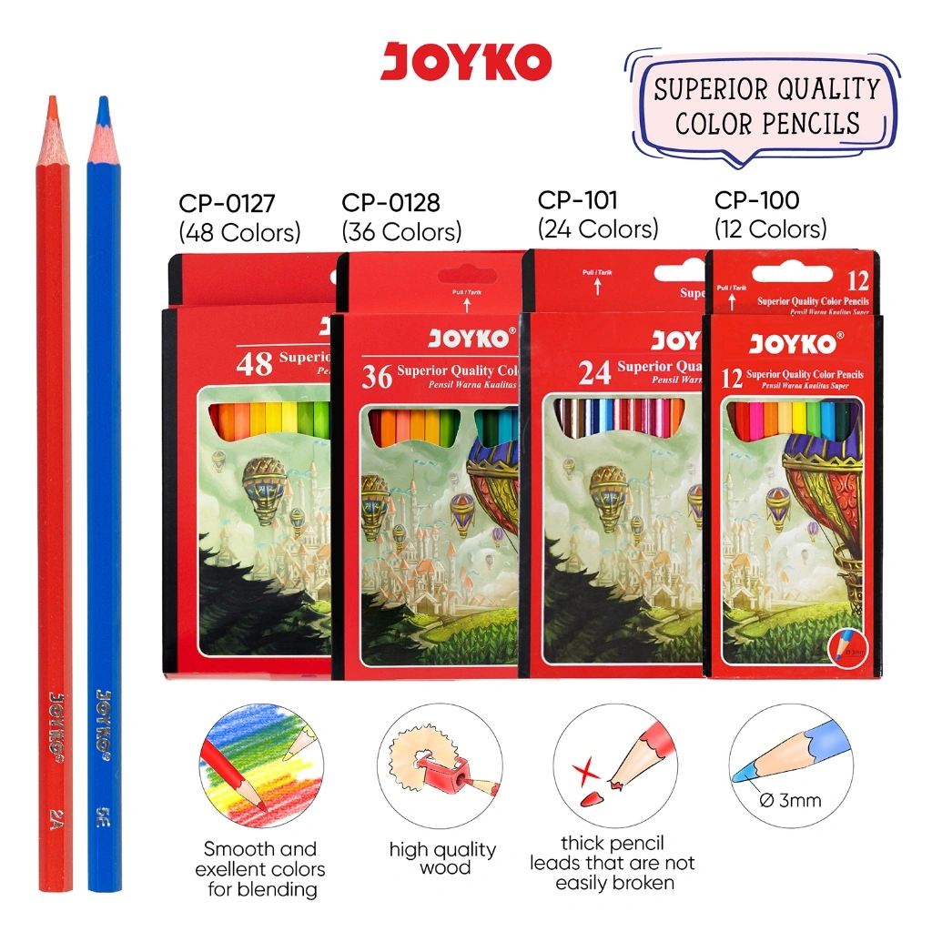 Joyko Pensil Warna Superior Quality Color Pencils Hexagonal Grip