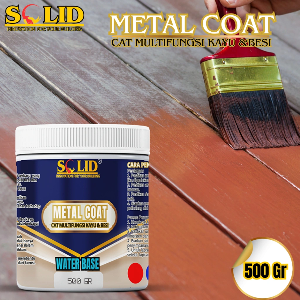CAT BESI DAN KAYU WATERBASE 500 Gr METAL COAT - SOLID PAINT hasil .ahir.glosy&.dof