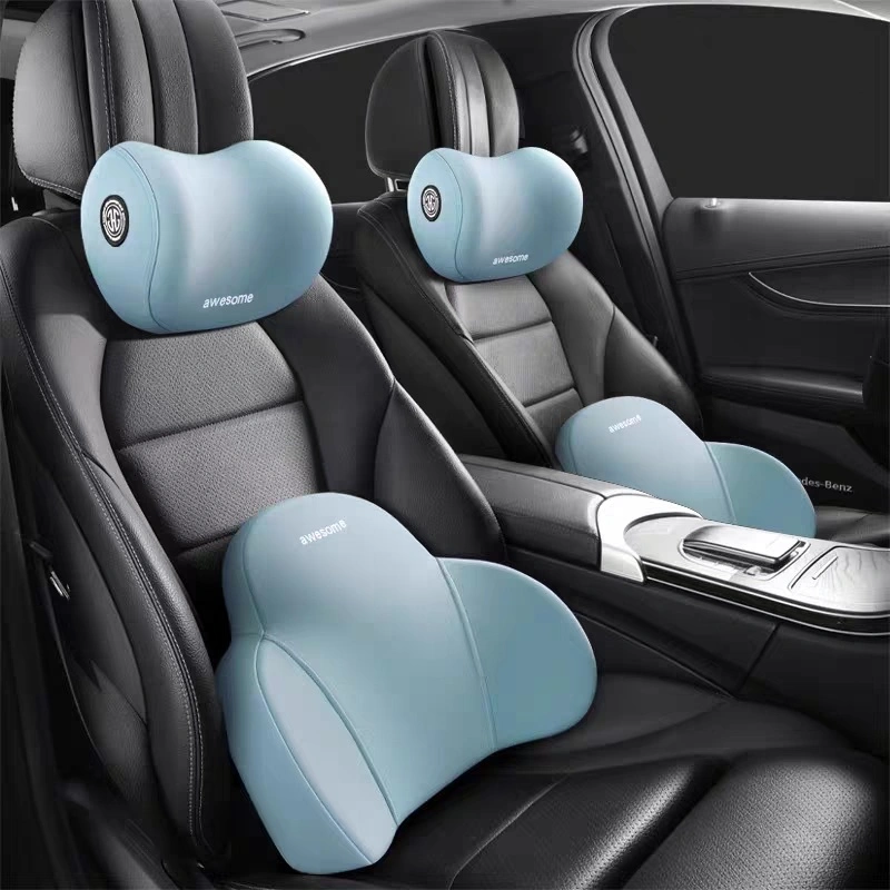 【✅COD Ready】Bantal Leher Mobil Sandaran Leher Penopang Busa Memori Set bantal pinggang & Bantal Leher Mobil Kualitas Kulit Premium mewah bantal mobil set