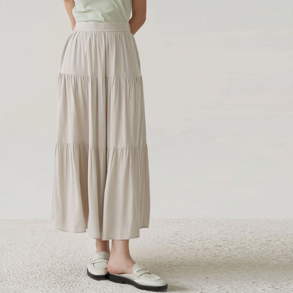 InKano Rilys - Rok wanita rayon premium dengan details tier dan pinggang elastic