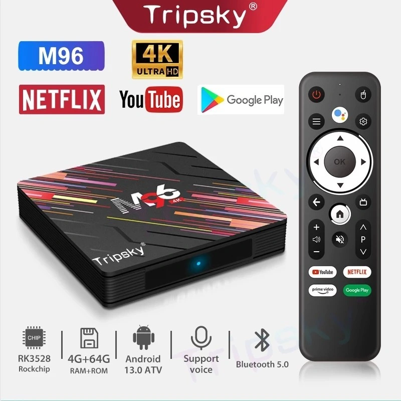 Tripsky M96Color Android Tv Box Android 13.0 Ram 4GB Rom 64GB 4K HD WIFI STB Smart Tv Box