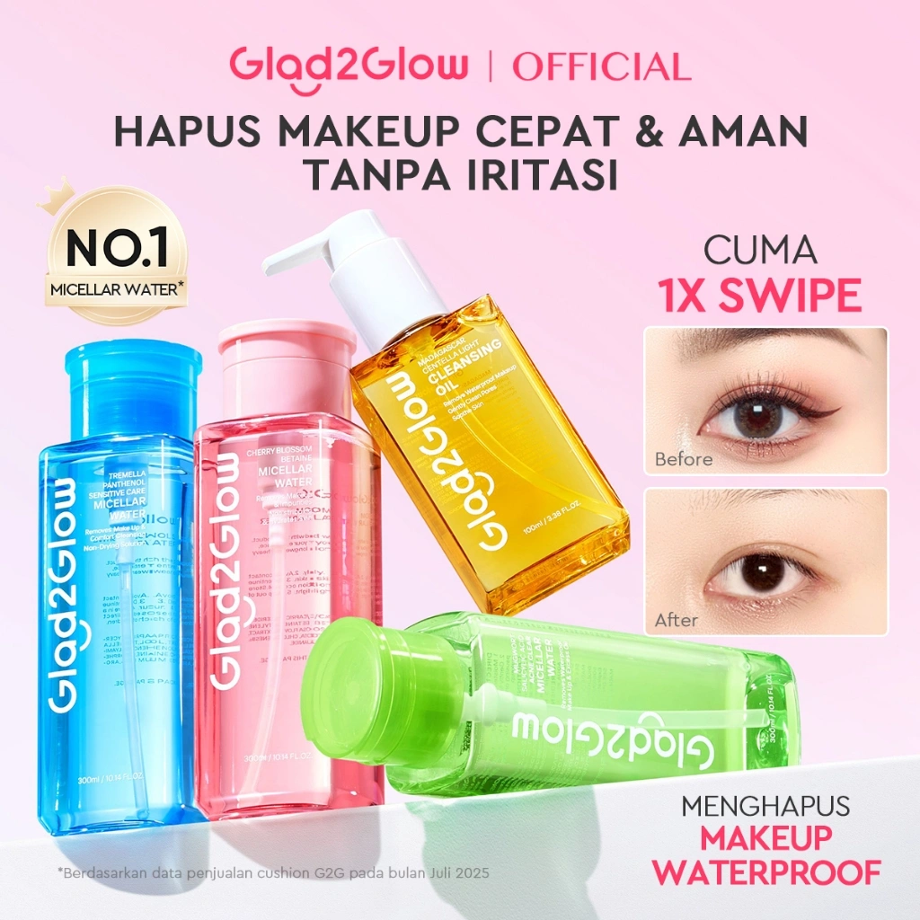 [HOT SALE]Glad2Glow Micellar Water 300ml cleansing oil cleansing balm micellar centella salycilic acid remover pembersih double cleansing pembersih make up make up remove cleanface facial  Menghilangkan jerawat Penghapus riasan g2glow official store