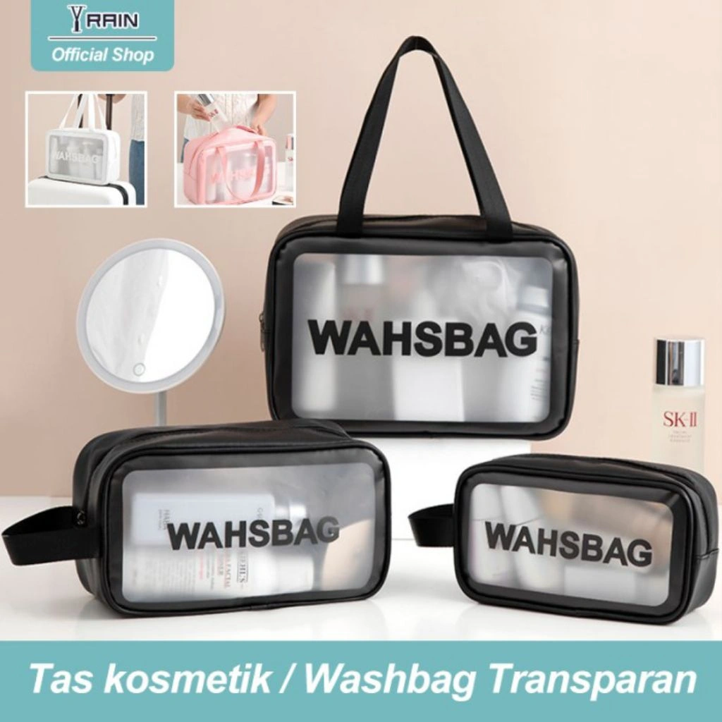 pouch kosmetik WAHSBAG transparan 3 ukuran / Washbag antri air /Tas wanita make up