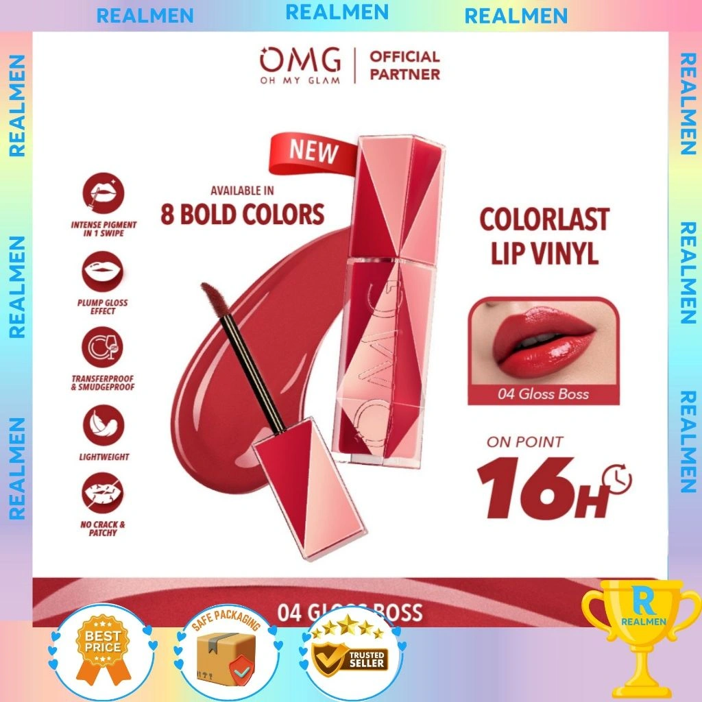 OMG OH MY GLAM Lip Vinyl Colorlast 2.5g – Lip Gloss Transferproof, Warna Intens, Tahan Lama, Plumpy