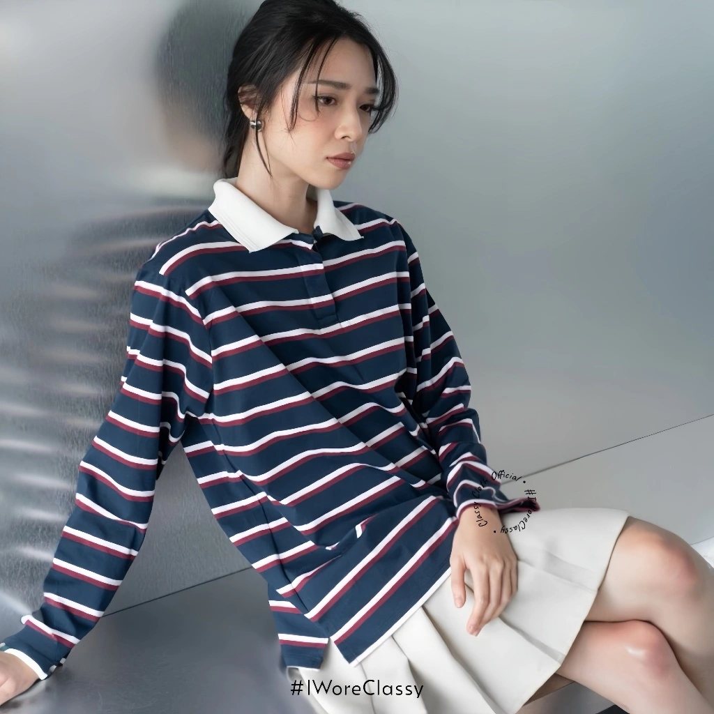 CLASSY Lauren Padel Longsleeve Top 325 Atasan Kaos Lengan Panjang Wanita Sporty Padel Outfit Stripes