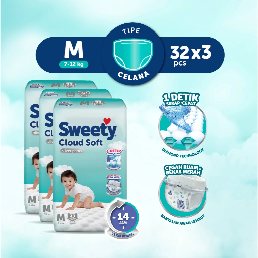 Sweety Silver Pants Cloud Soft M 3 x 32s Popok Celana Baby Diapers - Special Upcount