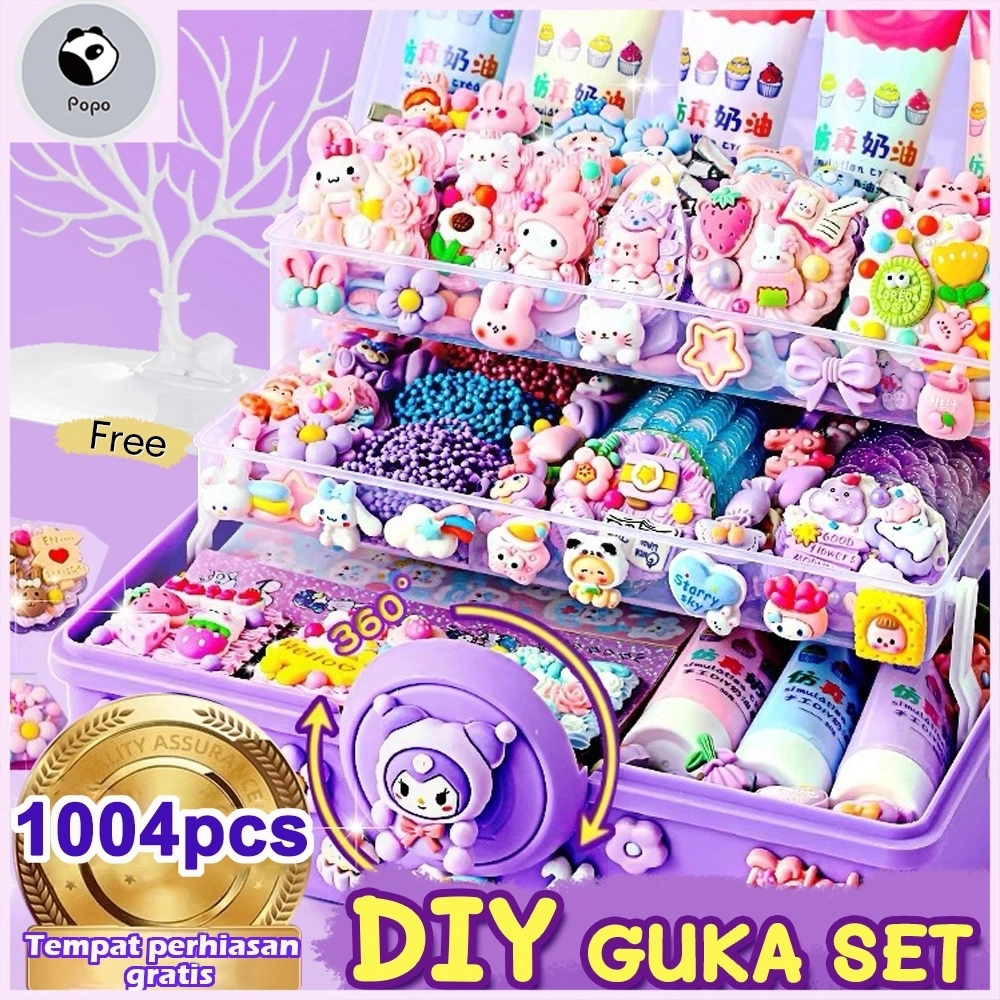 (Hadiah gratis)1004pcs DIY Gantungan Kunci Guka Set DIY Keychain Set Kartu Stiker Luca Kotak Guka Cream Gum Kartun Mainan Anak Perempuan Hadiah Ulang Tahun