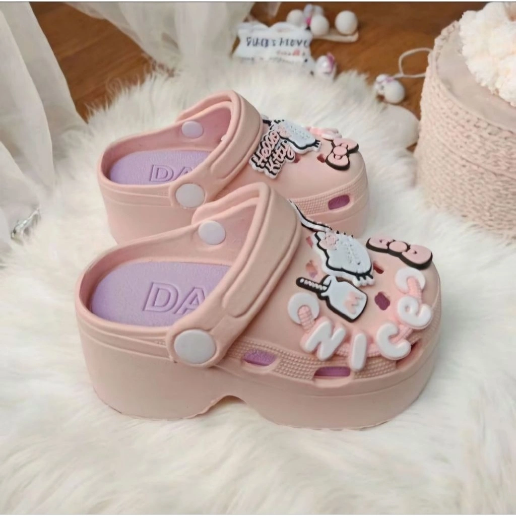 Sandal Baim Wedges Anak Perempuan Terbaru 2025 Sandal Selop Tali Belakang Sol Tebal Kekinian Hello Kitty