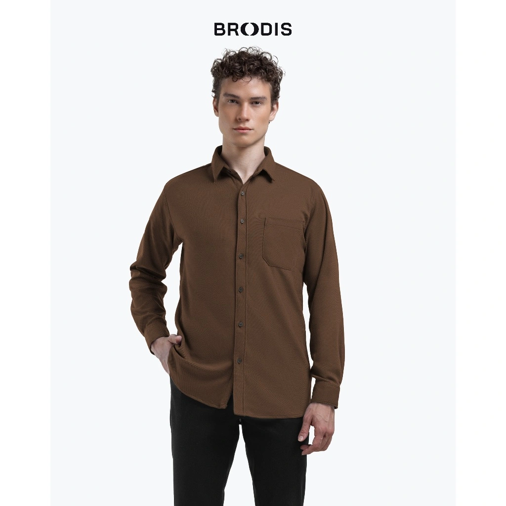Broodis Kemeja Polos SOFTEE Coffee Cokelat Kopi Lengan Panjang Slimfit