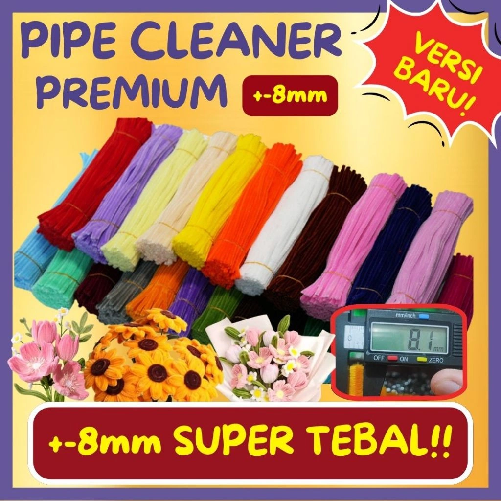 [100PC] PREMIUM 8MM Kawat Bulu Warna SUPER Tebal / Lebih TEBAL / Kawat Bulu Mercy Pipe Cleaner Tangkai Bunga Kawat Hijau 40cm / Kawat Bulu Mainan Anak Craft Diy Kerajinan Tangan Pipe Cleaner