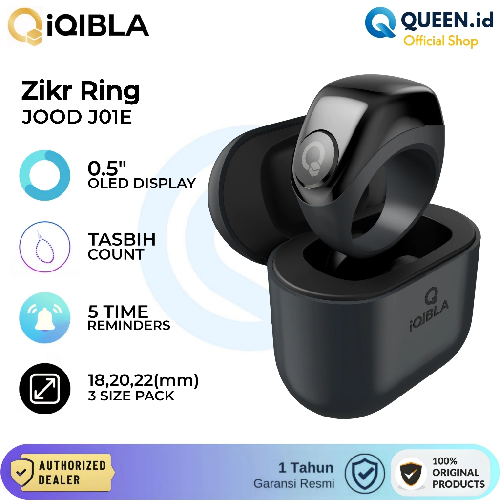 iQibla J01E JOOD Zikr Smart Ring Lite Cincin Tasbih Digital 0.5" OLED Tasbih Counter Penghitung