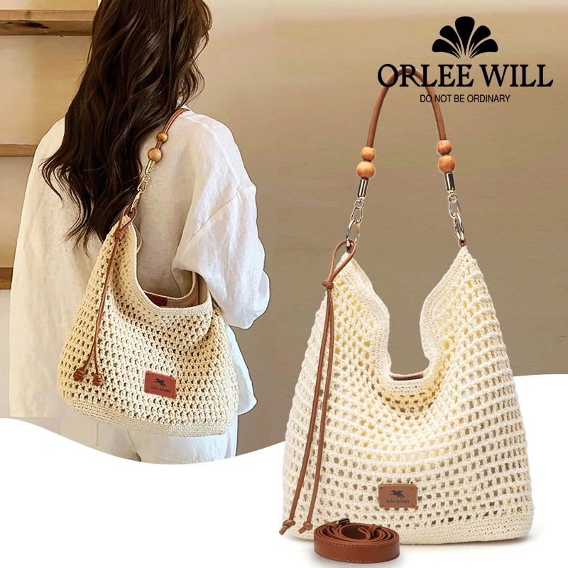 ORLEE WILL Tas Anyaman Wanita Tas Tote Hobo Bag Tas Rajut Liburan Bohemia OL-K52