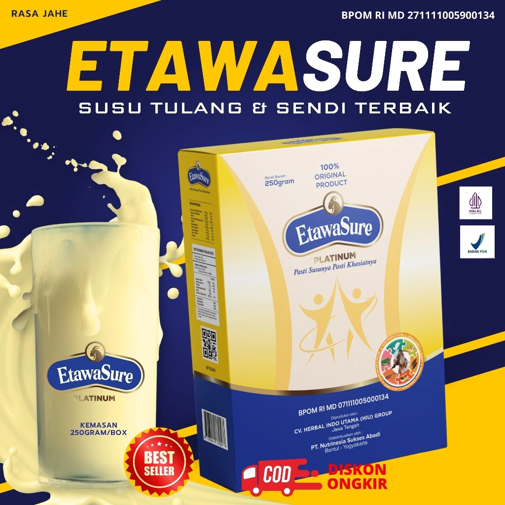 Susu Etawasure – Susu Kambing Etawa 8 Bahan herbal alami kemasan 250gram/box - Susu Etawasure Untuk Nyeri Sendi dan Asam Urat Cocok untuk pegal linu - Susu Etawasure untuk syaraf kejepit  dan osteoporosis - Susu Etawasure Resmi BPOM