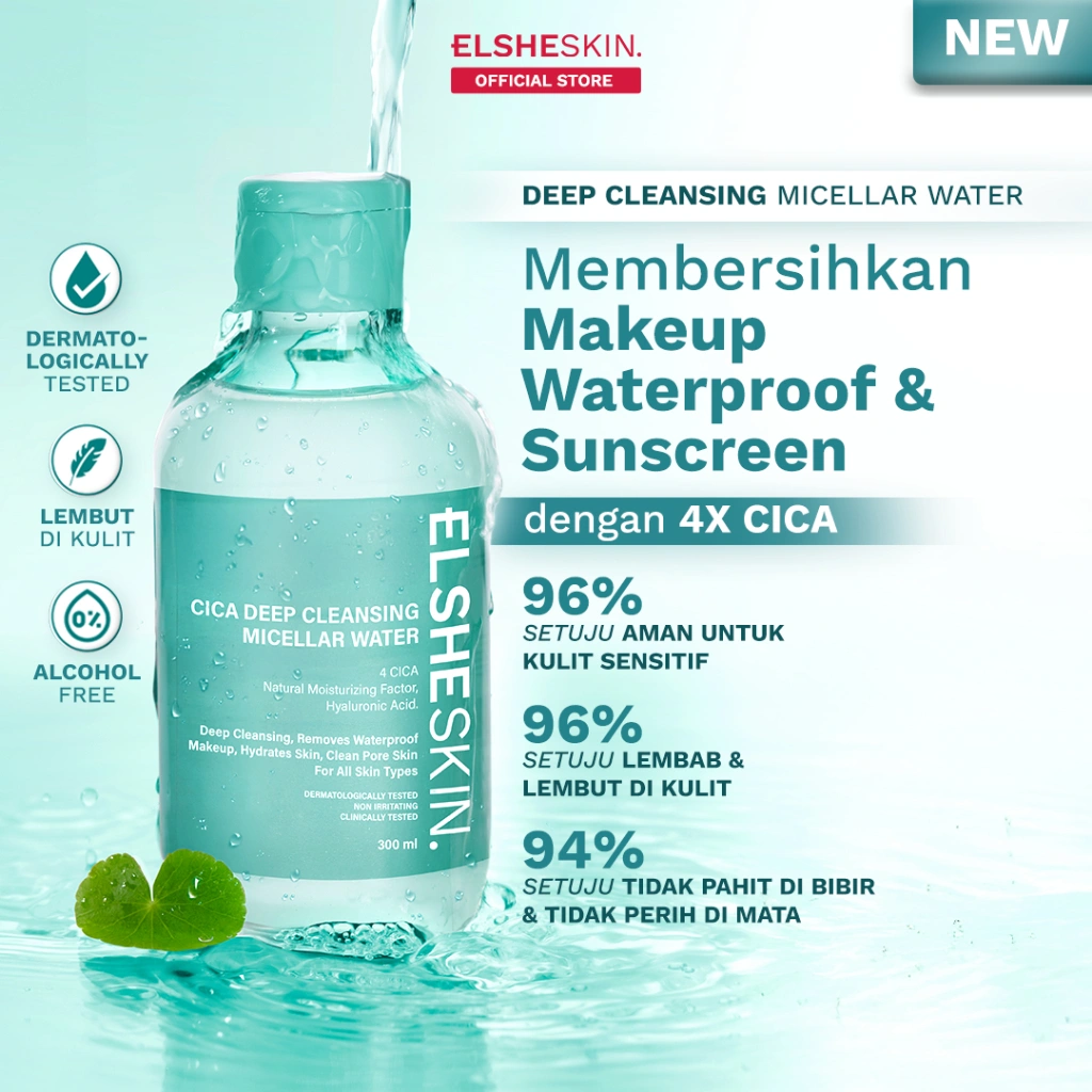 [LIVE] Elsheskin Cica Deep Cleansing Micellar Water 300ml - Pembersih Wajah, Makeup Remover - Membersihkan Makeup Waterproof, Kotoran, Polusi, dan Residu Sunscreen, Tidak Menyumbat Pori, Tidak Membuat Jerawat, Menenangkan Kulit, Aman untuk Kulit Sensitif