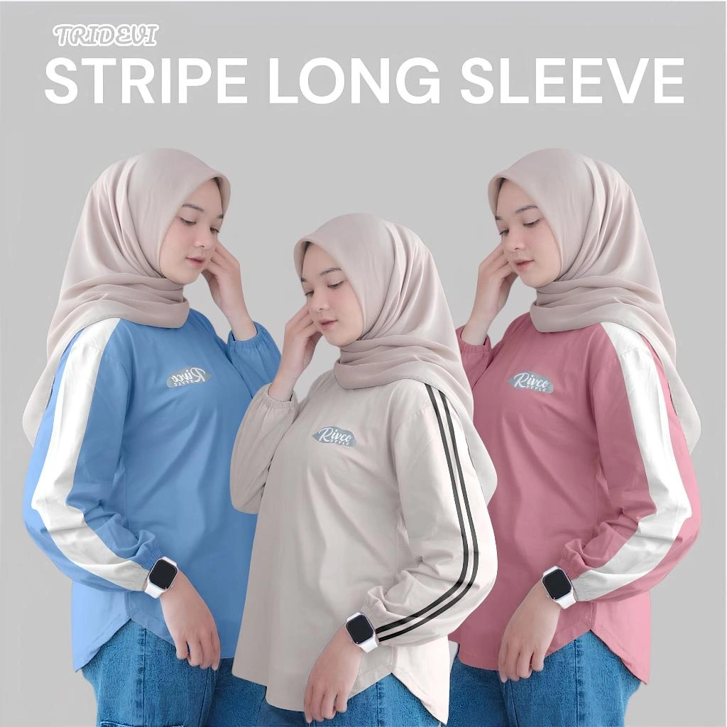 Atasan Stripe Kaos Wanita Premium Lengan Panjang Jumbo Terbaru