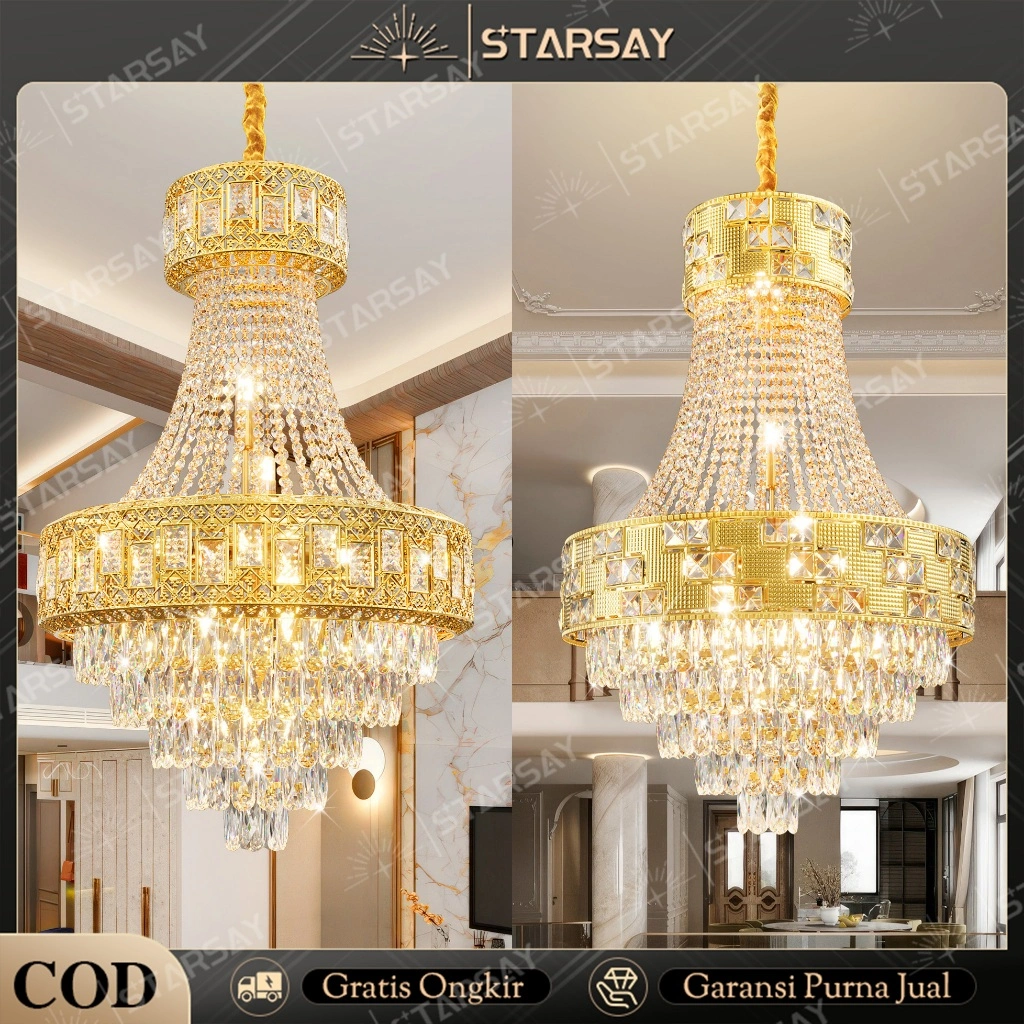 ⭐Garansi⭐Lampu Gantung Kristal 60cm/80cm Aesthetic Chandelier Lampu langit-langit Ruang Tamu Ruang Makan Hotel Vila Pernikahan Wedding Minimalis Lampu Hias Gantung ly