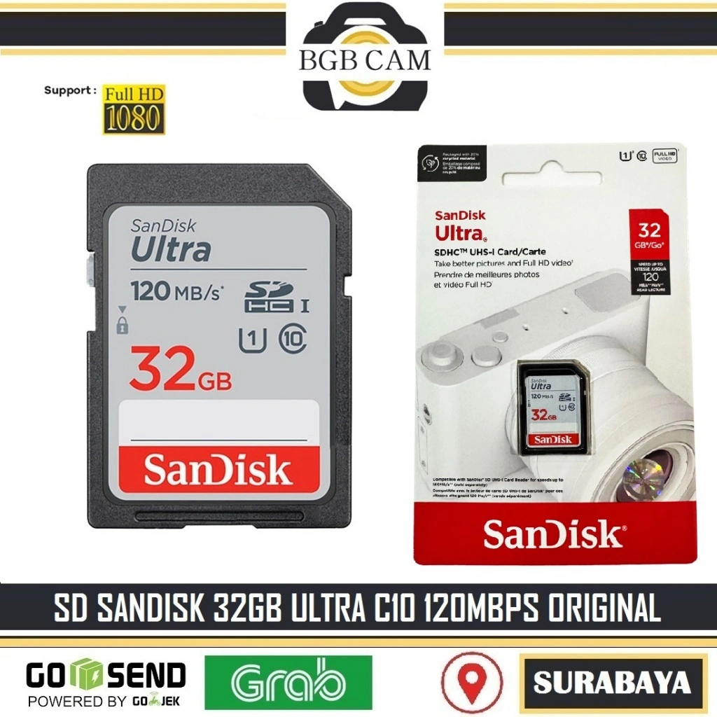 Sandisk SD Ultra 32GB 120 mbps Card Memory Kamera Original 100% 32 gb