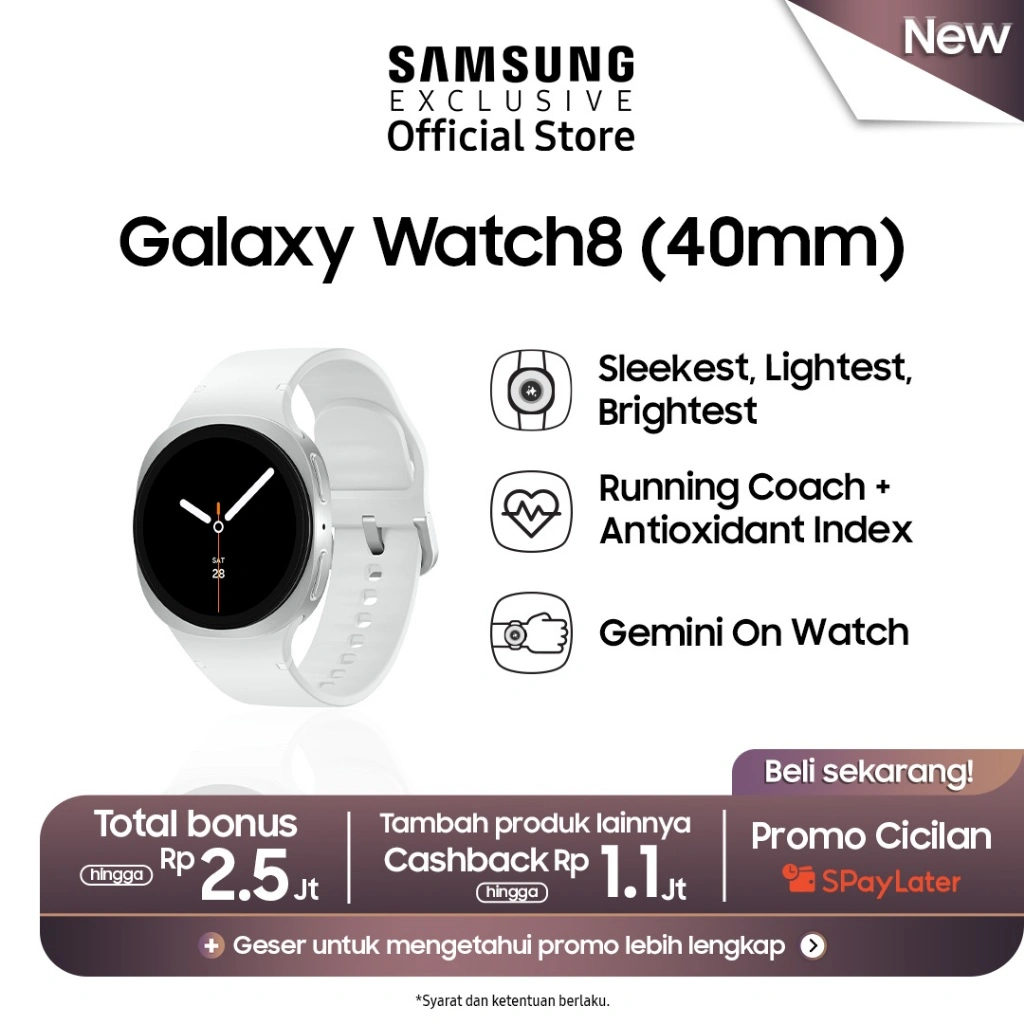 Samsung Galaxy Watch8 40mm - Silver | Bluetooth | Smart watch AI | Prosesor 3nm | Sleep Coaching