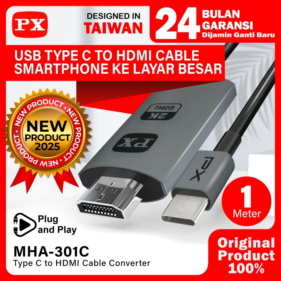 Kabel USB Type C ke HDMI TV Monitor Proyektor Converter Tablet Smartphone 1 Meter PX MHA-301C