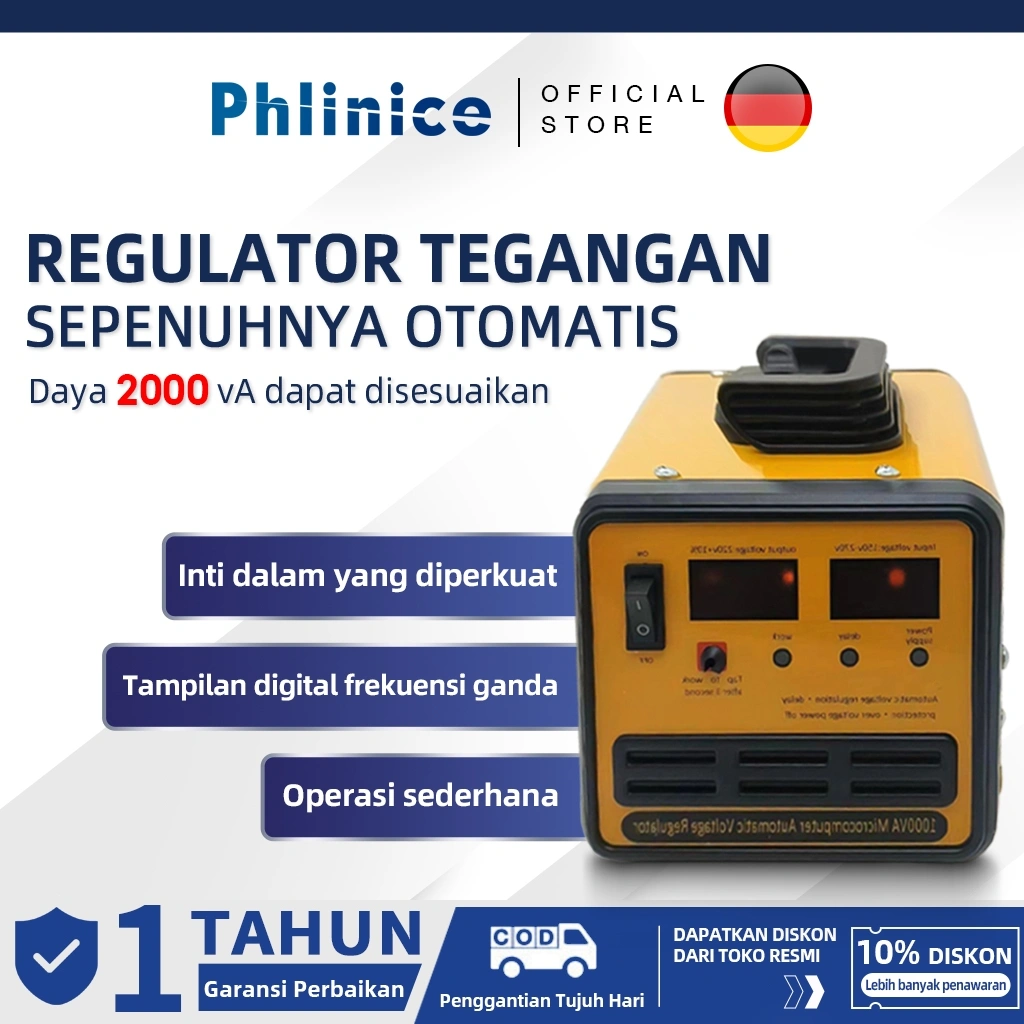Phlinice Stabilizer Regulator Tegangan 220v, Regulator Tegangan Sepenuhnya Otomatis (2000va), Regulator Tegangan Rumah Tangga Tenaga Tinggi Dan Baterai Luar Portabel Regulator Tegangan, Pasokan Tenaga Ac Tunggal