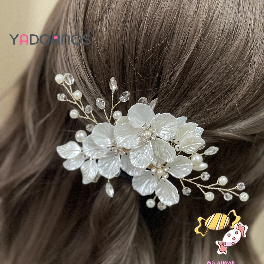 YADORNOS Jepit Rambut Bunga Putih Hiasan Kepala Pernikahan Vintage Lucu Gaya Cina Hanfu untuk Gaya Rambut Panjang Keriting Tebal