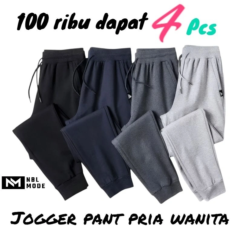 4 Pcs Celana Joger Panjang Training Pria Wanita Unisex Jogger Sport Olahraga Zipper Bahan Fleece
