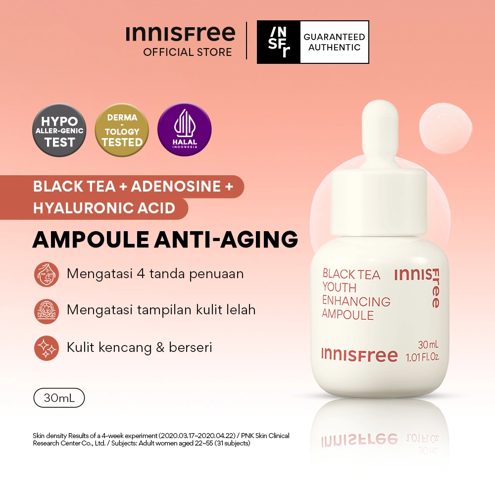 Innisfree Black Tea Youth Enhancing Ampoule / Serum Anti-Aging untuk Segarkan Kulit Lelah