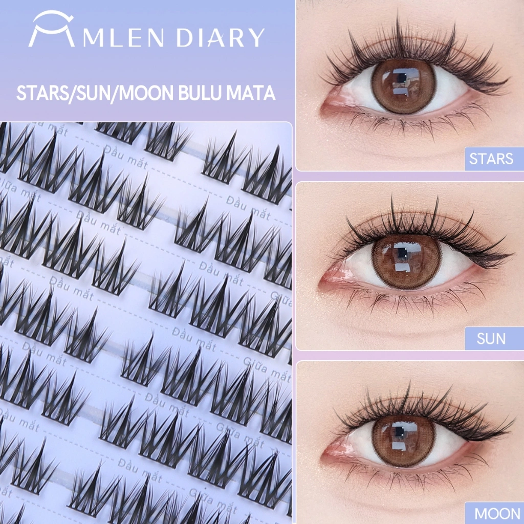 Mlen Diary Star Seri Bulu Mata Palsu Stars Bulu Mata Palsu + Lem Panjang 9-12 mm Moon Sun Bulu Mata Natural Eyelash