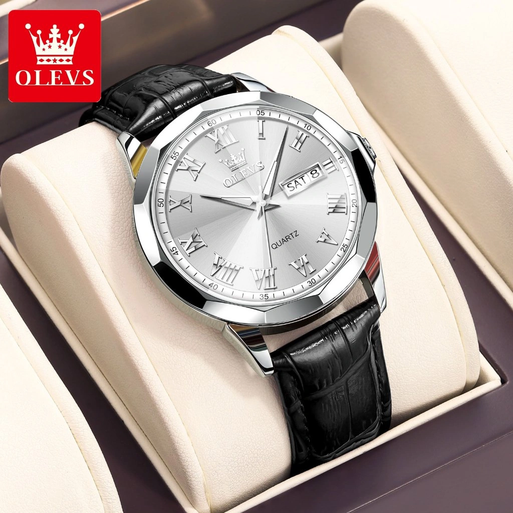 OLEVS Jam Tangan Pria Casual Anti Air Original Analog Keren Tahan Watch Men Kulit Terbaru Mewah Cod 9990