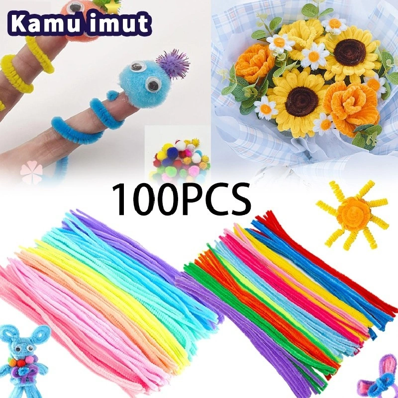 1 Pak (100 Pcs) Super Tebal Mercy Pipe Cleaner Craft Grade Kawat Bulu Buket Kerajinan Tangan