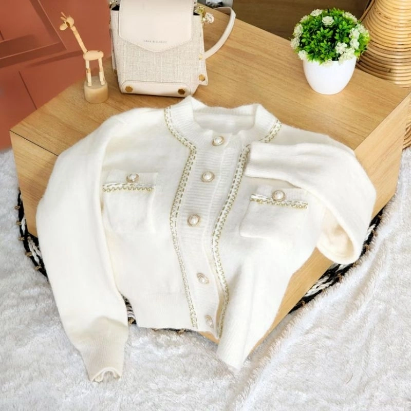 Cardigan Wol Rajut Wanita Korean Style Knitwear List Full Mutiara