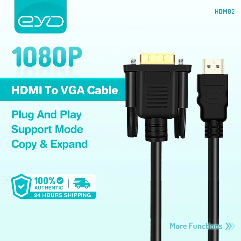 EYD HDM02 HDMI to VGA Cable 1080P Cable with Audio Video HDMI Male to VGA Male Cable 1920 x 1080P (1.8m)