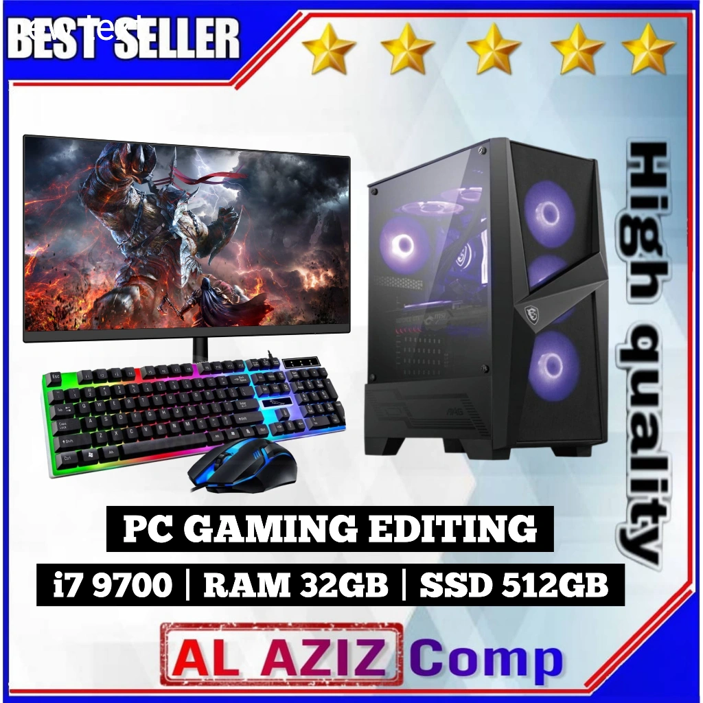 PC Rakitan Gaming Fullset Intel Core i7 9700 RAM 32gb SSD 512gb Lengkap LED 24 Inci Keyboard Mouse Gaming