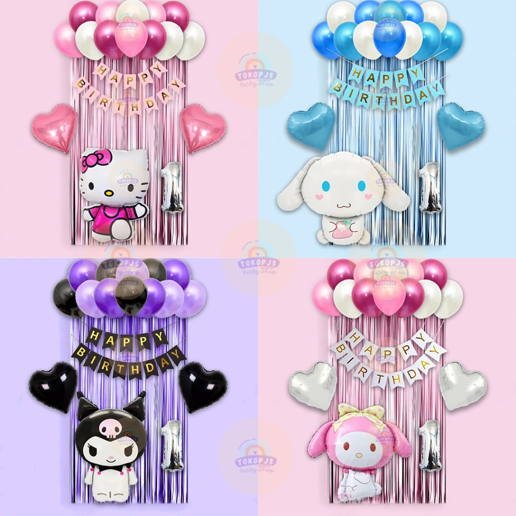Paket Dekorasi Ulang Tahun Karakter Sanrio Kuromi Hello Kitty Simple Lucu