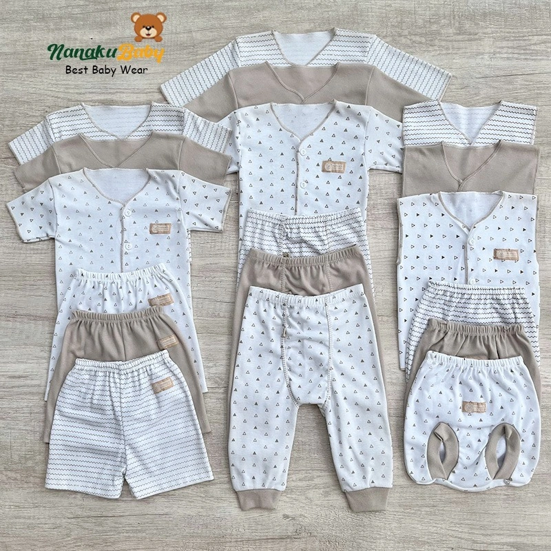 Nanaku Baby - 18 PCS Paket Lahiran Baju Bayi Baru Lahir Seri Cream Usia 0-3 Bulan