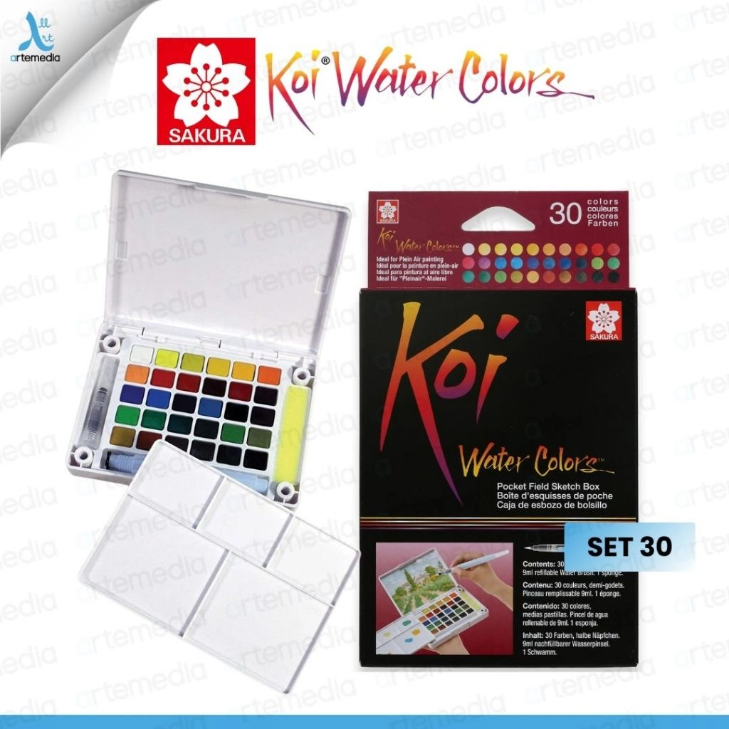 Sakura Koi Watercolor Travel Set 30 Cat Air Pocket Field Sketch Box