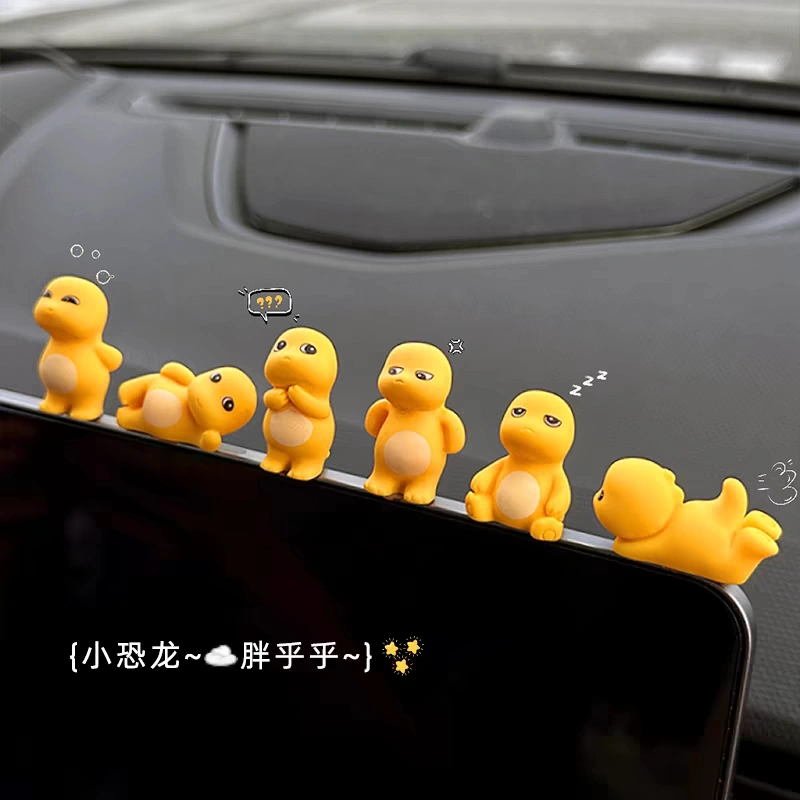 LIUOOP Mini Figure Nailong 6 Pcs Dekorasi Mobil Dasbor Mobil Pajangan Nailong Dino Kuning