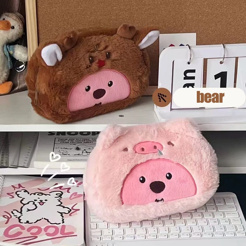 LOOPY /Kur^omi POUCH MAKEUP LUCU UNIK LOOPY RUSA LOTSO HANGDOYON TEMPAT PENSIL BULU HALUS