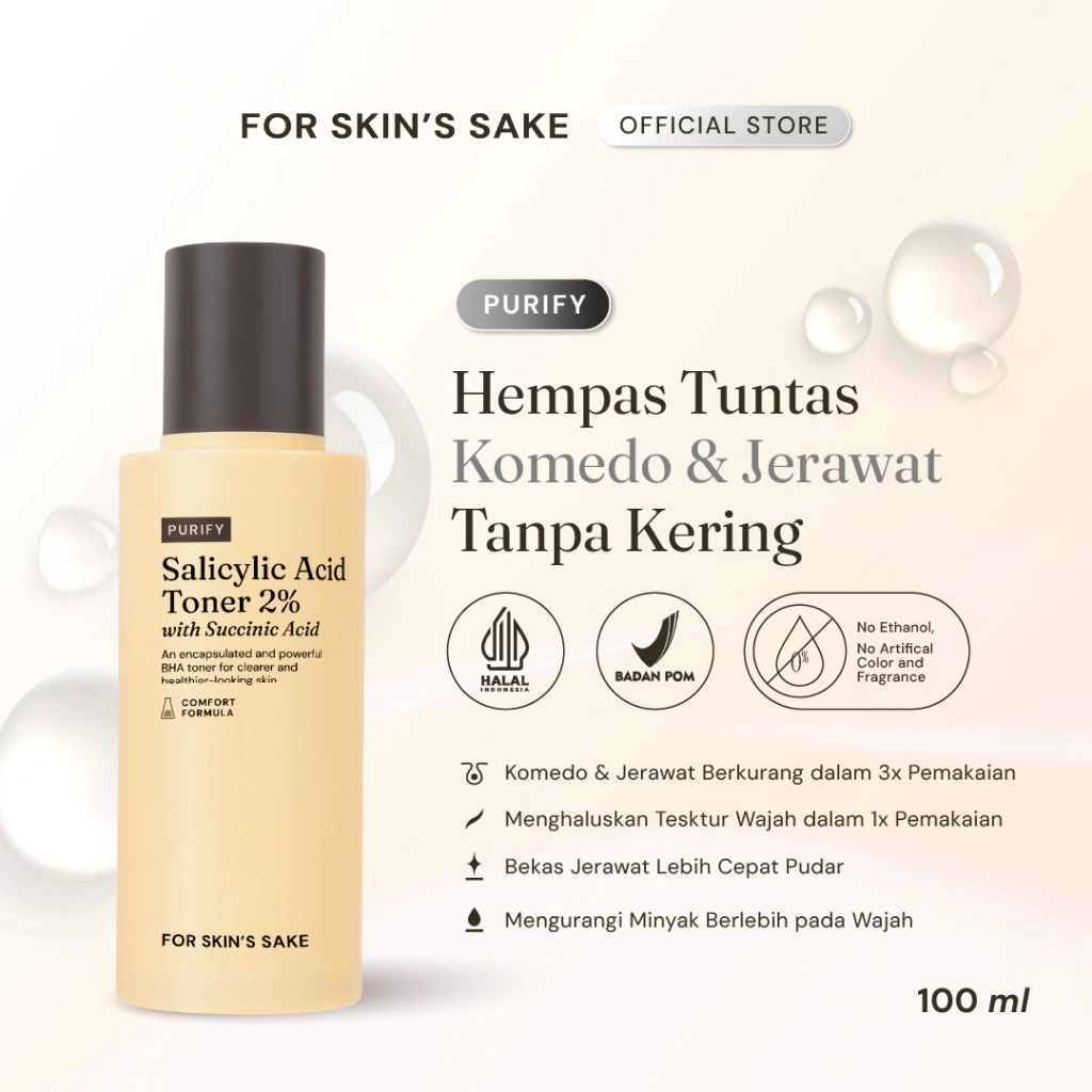 For Skin’s Sake FSS Salicylic Acid Toner 2% BHA Toner with Succinic Acid Toner Eksfoliasi Solusi Untuk Menghilangkan Komedo Membandel dan Whitehead Acne Toner Menghilangkan Bruntusan Membersihkan Pori Tersumbat Menghaluskan Tekstur Kulit