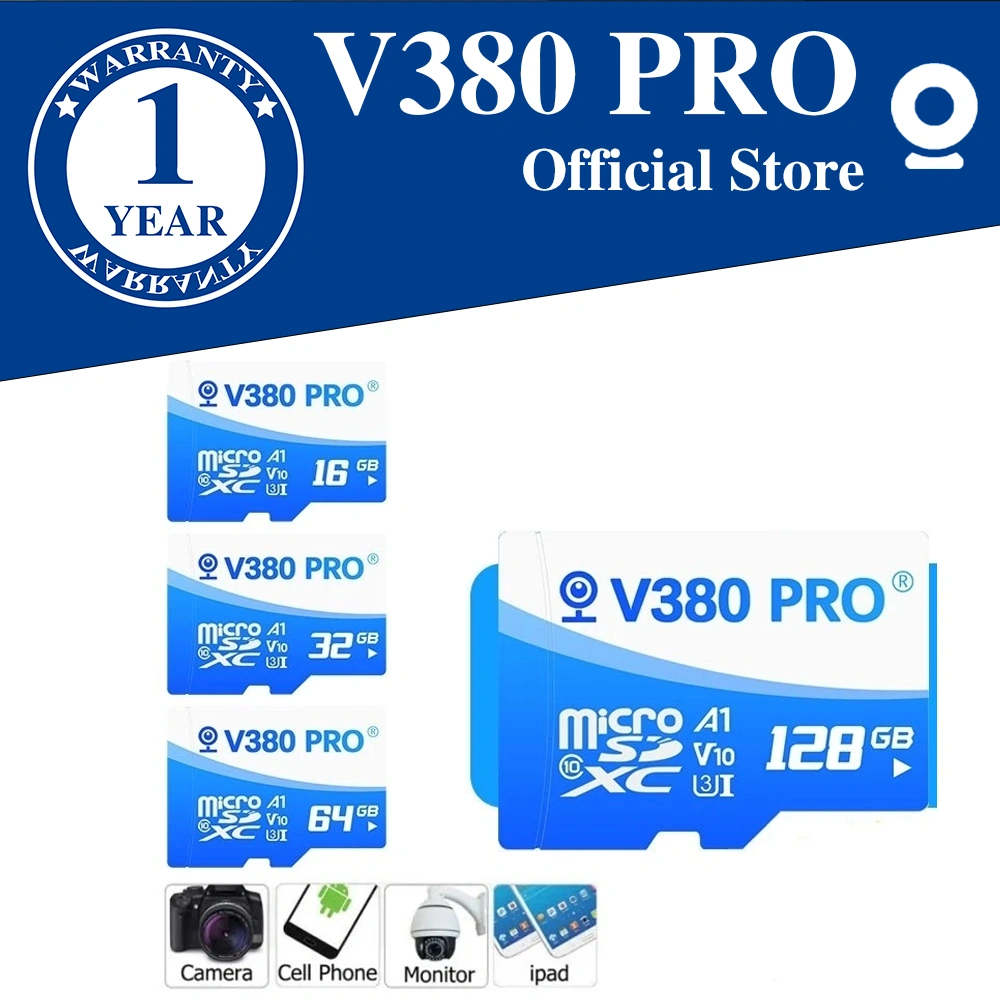 256GB Kartu Memori Asli V380 untuk Kamera CCTV 64GB 32GB Kartu SD Kelas 10 Kecepatan Tinggi Hingga 104MB/s